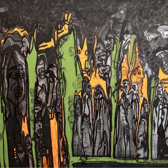 Trash Talk, grungy, green and black, medium size, crowd of people, art painting - Picture 6 of 6